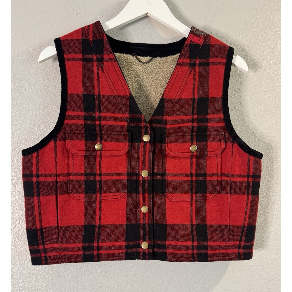 Banana Republic Reversible Wool Sherpa Buffalo Plaid Vest Cabincore Small